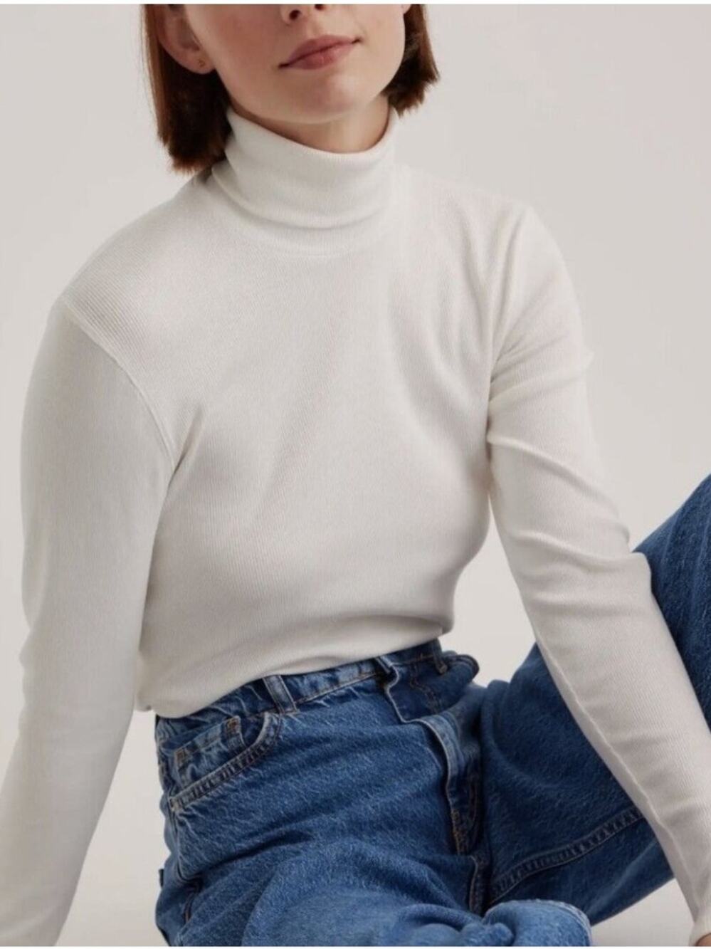 NEW Quince Organic Cotton Micro-Rib Turtleneck SMALL S NWOT Long Sleeve